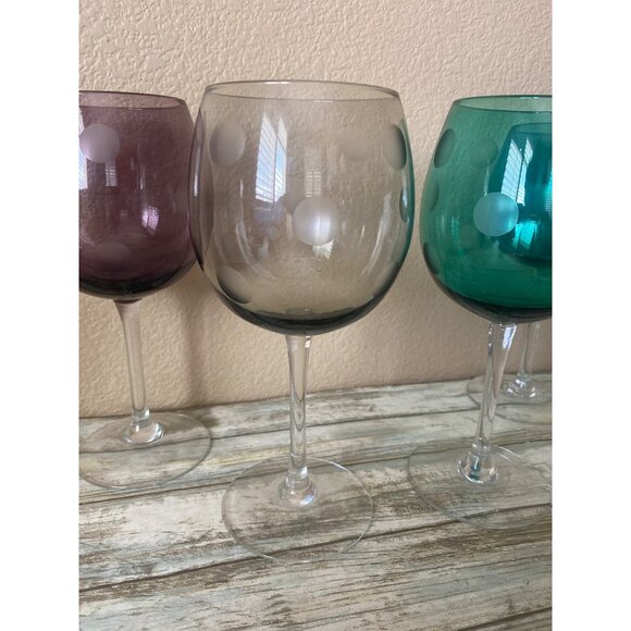 Marquis by Waterford Colored Polka Dot Wine Glasses – Set of 4 Balloon Goblets - Picture 3 of 15